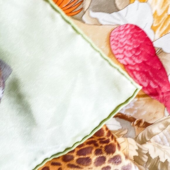 Salvatore Ferragamo Panther Parrot Print Scarf Silk Hand Rolled - Picture 9 of 10